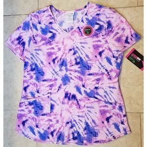Scrubstar Women V-neck Scrub Top Tye Dye Pink Purple Stretch Size Medium NEW